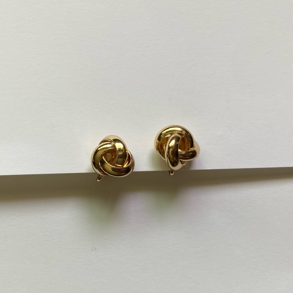 Gold Knot Clip On Earrings Excellent Condition Barely Worn